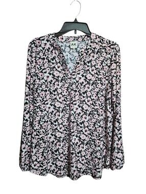 Anne Klein Ditsy Floral V Neck Blouse Long Sleeve Petite Medium!